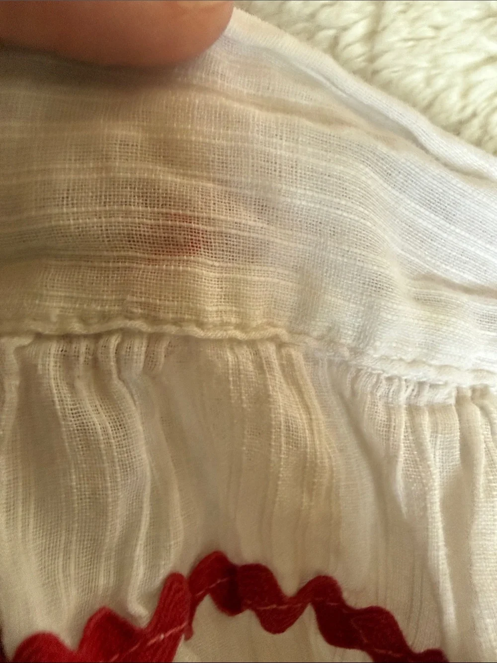 Vintage Sheer White Cotton Half Apron Red Ric Rac Tropical Cactus Print Pocket